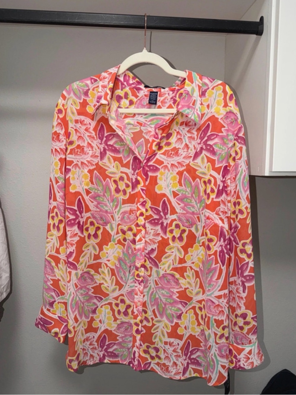 Chaps Pink Orange Floral Button-Down Shirt